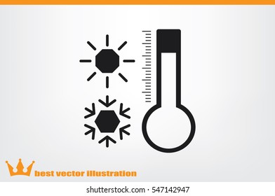 Thermometer, snowflake and sun icon vector illustration eps10. Isolated badge for website or app - stock infographics.
