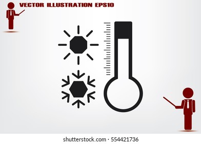 Thermometer, snowflake and sun icon vector illustration eps10. Isolated badge for website or app - stock infographics.