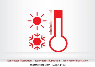 Thermometer, snowflake and sun icon vector illustration eps10. Isolated badge for website or app - stock infographics.
