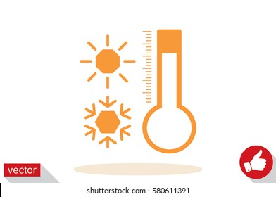 Thermometer, snowflake and sun icon vector illustration eps10. Isolated badge for website or app - stock infographics