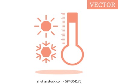 Thermometer, snowflake and sun icon vector illustration eps10. Isolated badge for website or app - stock infographics.