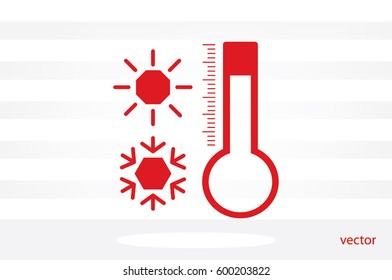 Thermometer, snowflake and sun icon vector illustration eps10. Isolated badge for website or app - stock infographics