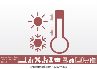 Thermometer, snowflake and sun icon vector illustration eps10. Isolated badge for website or app - stock infographics