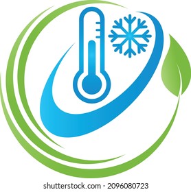 Thermometer and snowflake, temperature and environment logo 