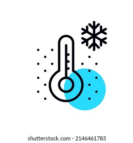 Thermometer with a snowflake. Winter cold weather. Pixel perfect, editable stroke geometric icon