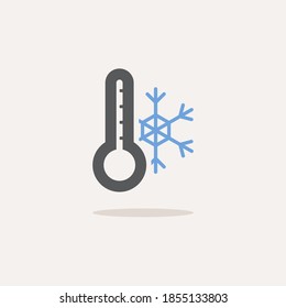 Thermometer and snowflake. Winter temperature. Color icon with shadow. Weather vector illustration