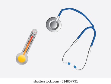 thermometer and stethoscope. vector illustration