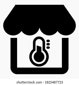 Thermometer And Store. Coronavirus Test. Temperature Check. Vector Icon.