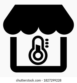 Thermometer And Store. Coronavirus Test. Temperature Check. Vector Icon.