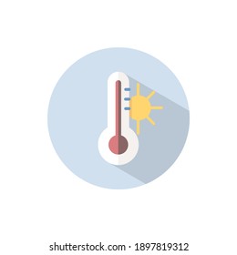 Thermometer. Summer temperature. Flat icon on a circle. Weather vector illustration