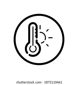 Thermometer. Summer temperature. Weather icon in a circle. Isolated vector illustration