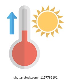 
Thermometer with sun and up arrow sign indicating high temperature
