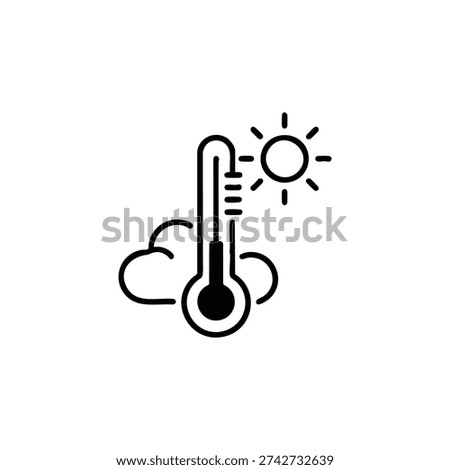 Thermometer with sun and cloud icon black and white weather temperature forecast vector illustration