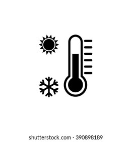 Thermometer with sun and snowflake symbols. Vector icon