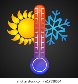 Thermometer, sun and snowflake vector. The symbol for changing the temperature.