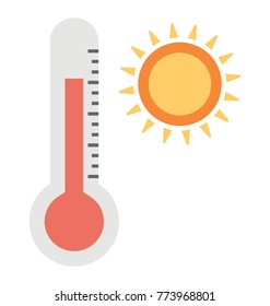 Thermometer With Sun Symbolizing Hot Weather Flat Vector Icon Design
