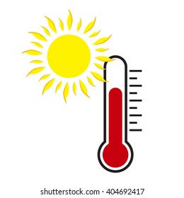 Thermometer with sun. Vector illustration.