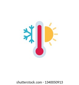 Thermometer with sunny and freezy weather flat icon, vector sign, colorful pictogram isolated on white. Weather temperature thermometer symbol, logo illustration. Flat style design