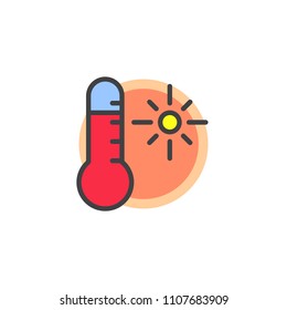 Thermometer sunny weather filled outline icon, line vector sign, linear colorful pictogram isolated on white. Hot Temperature symbol, logo illustration. Pixel perfect vector graphics