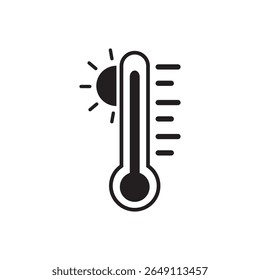 Thermometer with sunny weather outline vector icon. Symbol, logo illustration.