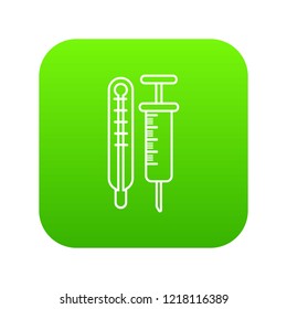 Thermometer syringe icon green vector isolated on white background
