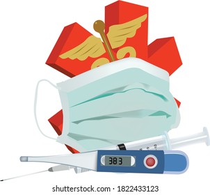 thermometer and syringe surgical mask