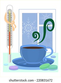Thermometer and tea. Vector.