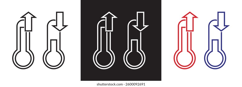 Thermometer temperature up and down icon.  Vector illustration. isolated on white and black background. EPS 10