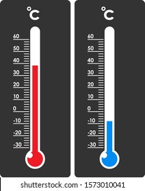 Thermometer and temperature icon hot or cold