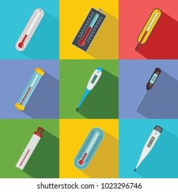 Thermometer temperature icons set. Flat illustration of 9 thermometer temperature vector icons for web