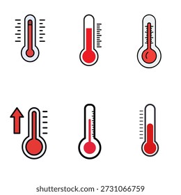 Conjunto de iconos de temperatura del termómetro, nivel de calor e indicadores climáticos. Ilustración vectorial de Clima médico.