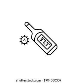 Thermometer, temperature, virus flat vector icon in water pack on white background
