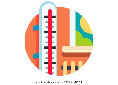 Thermometer for testing temperature vector illustration. Equipment showing hot or cold weather flat style. Celsius and fahrenheit thermometers. Isolated on white background