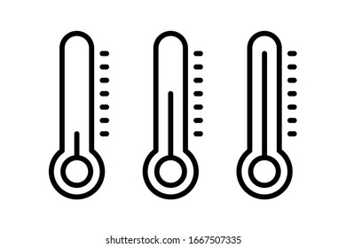 Thermometer thin line vector icon illustration infographics. For concepts of healthcare, weather and other measuring subjects. Cold and warm. Flu, virus. Warm or freezing day
