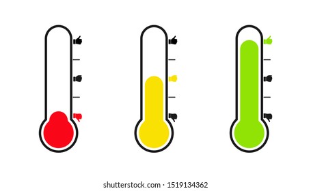 Thermometer with varying degrees of temperature. Reflection of emotions, mood or voting. Flat design.
