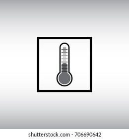 Thermometer vector flat icon. Thermometer vector isolated sign. Temperature measurement square button.