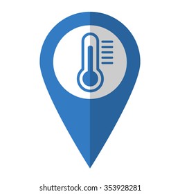 Thermometer - vector icon; blue map  pointer