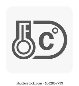 Thermometer vector icon with Celsius degree symbol, representing temperature measurement, climate data, HVAC control and scientific readings. Ideal for interfaces and educational materials.