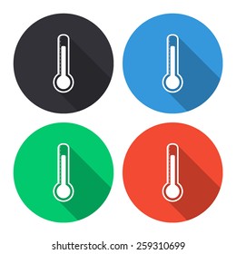 thermometer vector icon - colored(gray, blue, green, red) round buttons with long shadow
