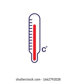 Thermometer vector icon. Hot Temperature meter logo symbol. Fever temp healthcare sign. Vector illustration image. Isolated on white background. 