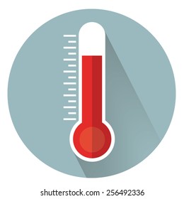 Thermometer vector icon with long shadow.