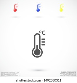 Thermometer vector icon. Thermometer for measuring the temperature of icons. The thermometer icon for weather. Thermometer icon flat design.