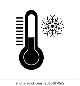 Thermometer vector icon. Thermometer for measuring temperature icon. Thermometer icon for cold weather. Thermometer icon flat design