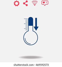 Thermometer vector icon on grey background.