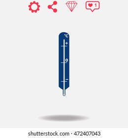 Thermometer vector icon on grey background.