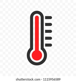 Thermometer vector icon with red heat temperature scale for weather or medicine