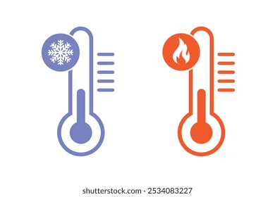 Thermometer vector icon set. Hot and cold weather illustration.