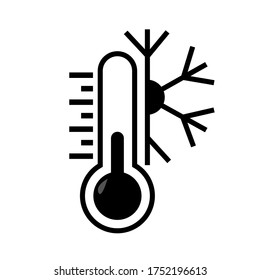 Icono vector termómetro con signo de nieve. Termómetros de meteorología aislados sobre fondo blanco. Termómetros Celsius y Fahrenheit. El tiempo frío.