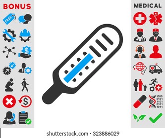 Thermometer vector icon. Style is bicolor flat symbol, blue and gray colors, rounded angles, white background.