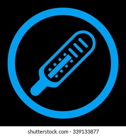 Thermometer vector icon. Style is flat rounded symbol, blue color, rounded angles, black background.